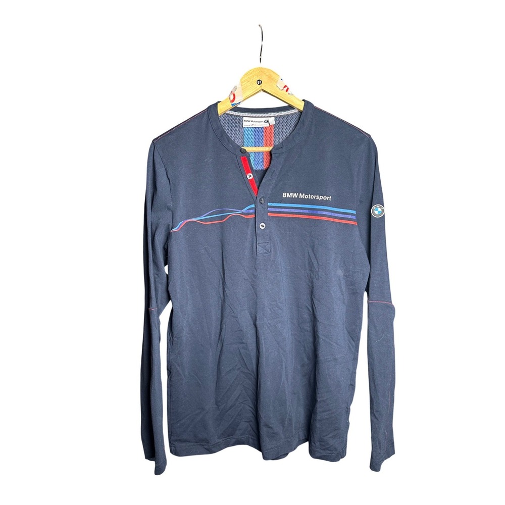BMW Motorsport Long Sleeve Henley Shirt Men's Size S Blue M-Power Racing